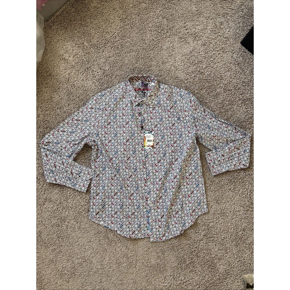 Robert Graham Shirt Mens L Anemone Classic Fit Long Sleeve Geometric Print NWT